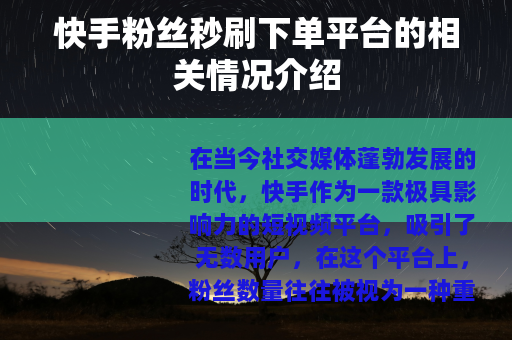 快手粉丝秒刷下单平台的相关情况介绍