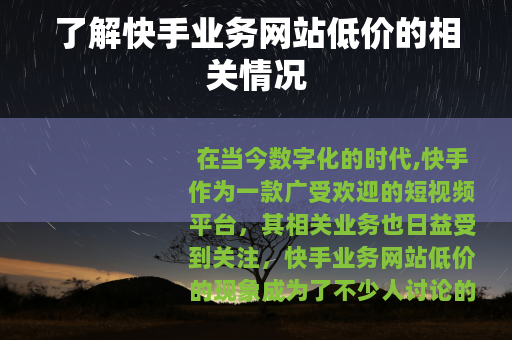 了解快手业务网站低价的相关情况