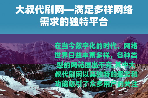 大叔代刷网—满足多样网络需求的独特平台