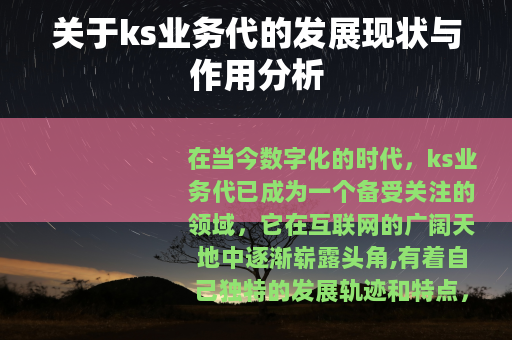 关于ks业务代的发展现状与作用分析
