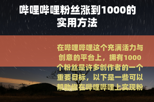 哔哩哔哩粉丝涨到1000的实用方法
