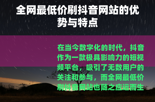 全网最低价刷抖音网站的优势与特点