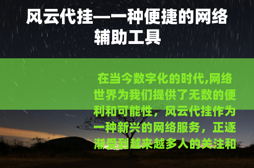 风云代挂—一种便捷的网络辅助工具