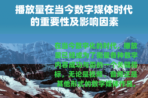 播放量在当今数字媒体时代的重要性及影响因素