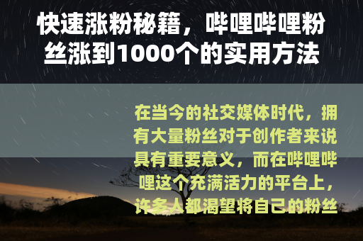 快速涨粉秘籍，哔哩哔哩粉丝涨到1000个的实用方法