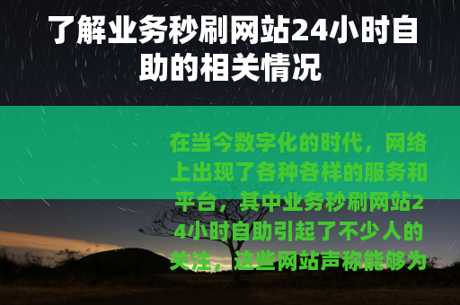 了解业务秒刷网站24小时自助的相关情况