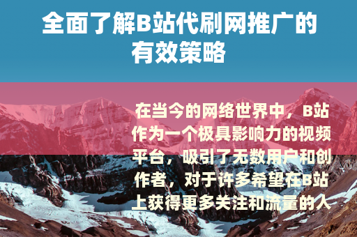 全面了解B站代刷网推广的有效策略
