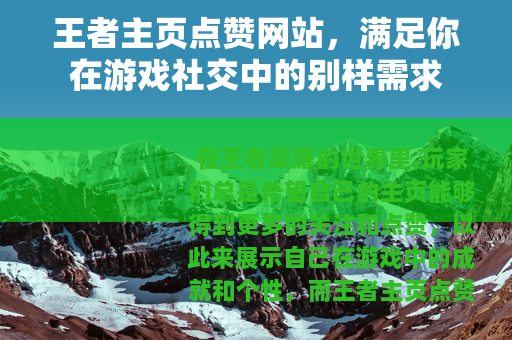 王者主页点赞网站，满足你在游戏社交中的别样需求