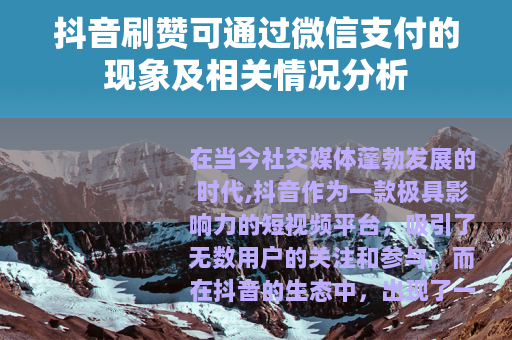抖音刷赞可通过微信支付的现象及相关情况分析