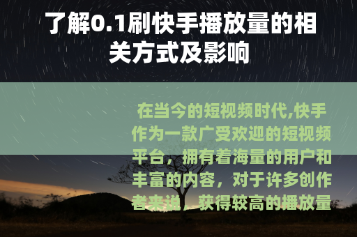 了解0.1刷快手播放量的相关方式及影响