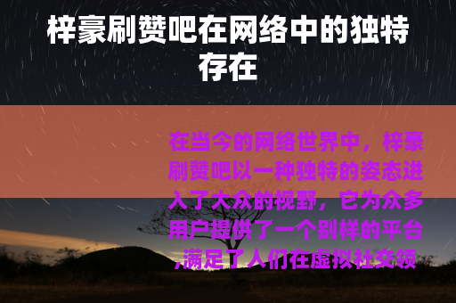 梓豪刷赞吧在网络中的独特存在