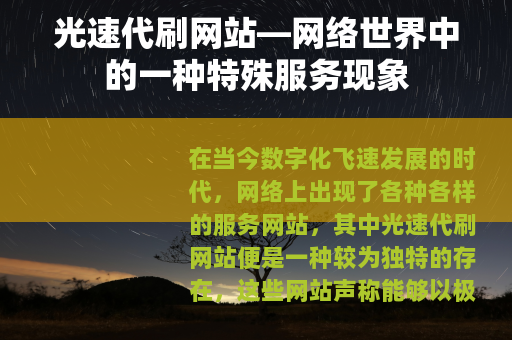 光速代刷网站—网络世界中的一种特殊服务现象