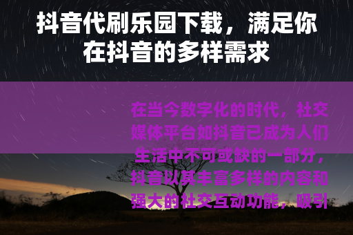 抖音代刷乐园下载，满足你在抖音的多样需求