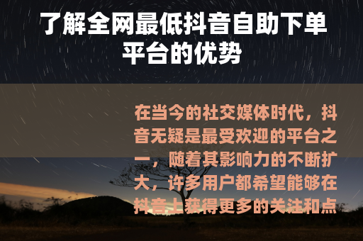 了解全网最低抖音自助下单平台的优势