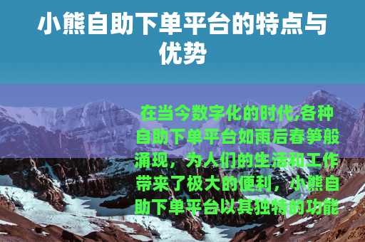 小熊自助下单平台的特点与优势