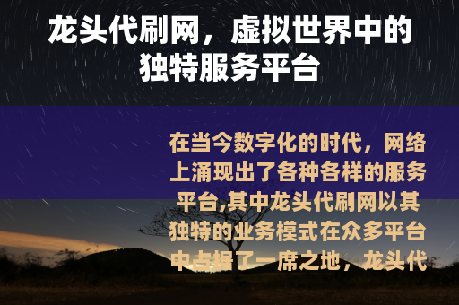龙头代刷网，虚拟世界中的独特服务平台
