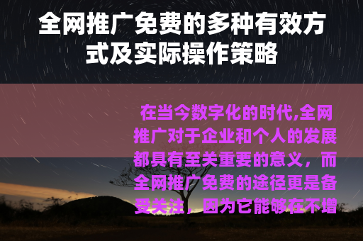 全网推广免费的多种有效方式及实际操作策略