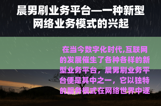 晨男刷业务平台—一种新型网络业务模式的兴起