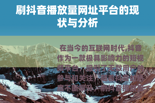 刷抖音播放量网址平台的现状与分析