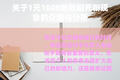 关于1元1000粉秒刷死粉现象的介绍与分析