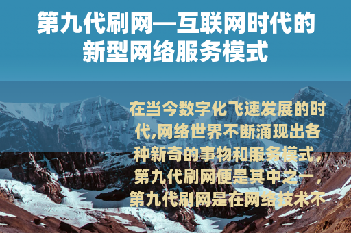 第九代刷网—互联网时代的新型网络服务模式