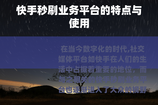 快手秒刷业务平台的特点与使用