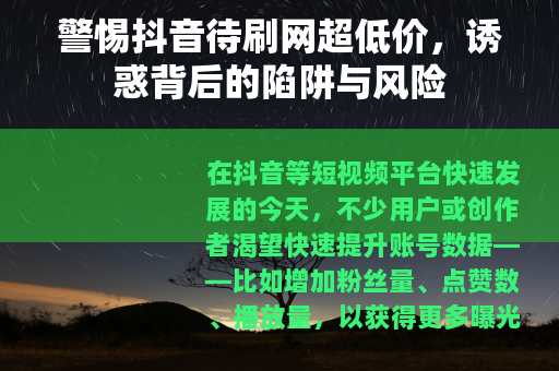 警惕抖音待刷网超低价，诱惑背后的陷阱与风险