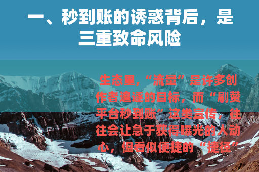 一、秒到账的诱惑背后，是三重致命风险