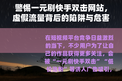 警惕一元刷快手双击网站，虚假流量背后的陷阱与危害