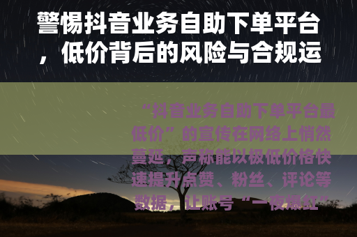 警惕抖音业务自助下单平台，低价背后的风险与合规运营之道