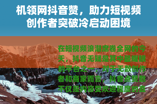 机领网抖音赞，助力短视频创作者突破冷启动困境