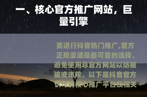 一、核心官方推广网站，巨量引擎