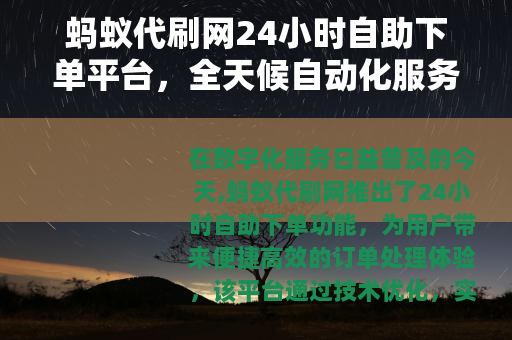 蚂蚁代刷网24小时自助下单平台，全天候自动化服务提升用户体验
