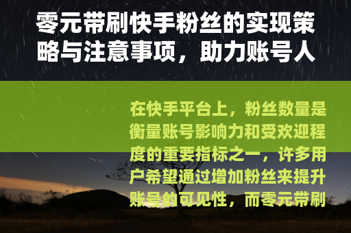 零元带刷快手粉丝的实现策略与注意事项，助力账号人气提升