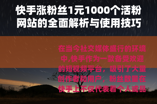 快手涨粉丝1元1000个活粉网站的全面解析与使用技巧