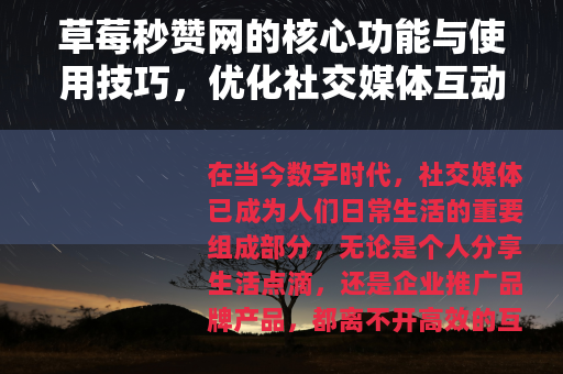 草莓秒赞网的核心功能与使用技巧，优化社交媒体互动体验