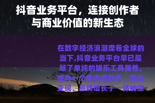 抖音业务平台，连接创作者与商业价值的新生态