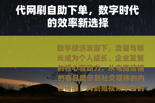 代网刷自助下单，数字时代的效率新选择