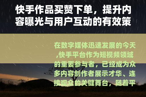 快手作品买赞下单，提升内容曝光与用户互动的有效策略分析