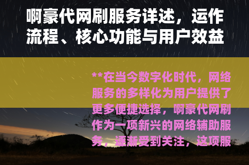 啊豪代网刷服务详述，运作流程、核心功能与用户效益全面分析