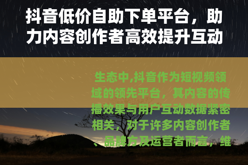 抖音低价自助下单平台，助力内容创作者高效提升互动数据