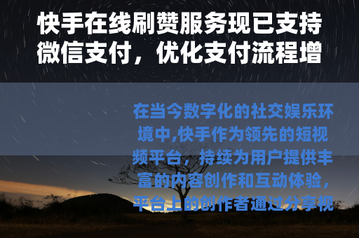快手在线刷赞服务现已支持微信支付，优化支付流程增强用户体验