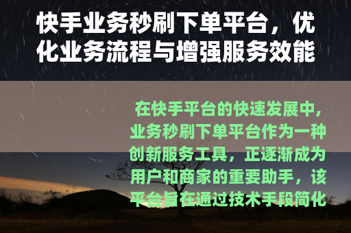 快手业务秒刷下单平台，优化业务流程与增强服务效能的工具