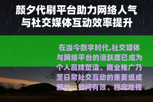 颜夕代刷平台助力网络人气与社交媒体互动效率提升