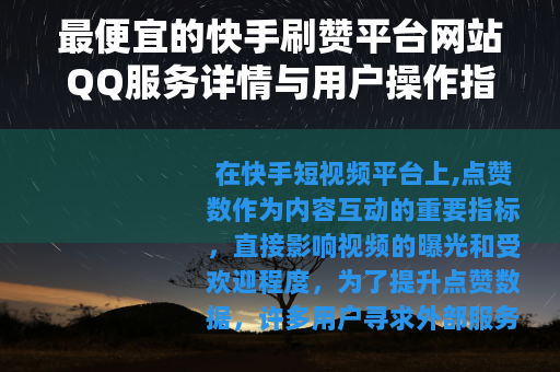最便宜的快手刷赞平台网站QQ服务详情与用户操作指南