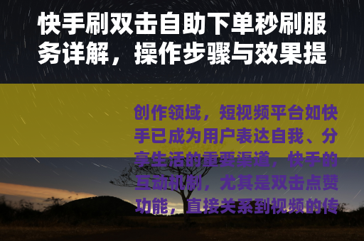 快手刷双击自助下单秒刷服务详解，操作步骤与效果提升策略