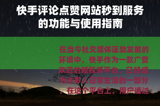 快手评论点赞网站秒到服务的功能与使用指南