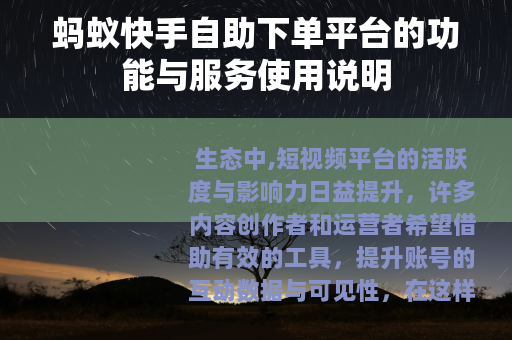 蚂蚁快手自助下单平台的功能与服务使用说明