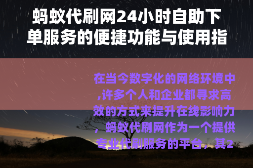 蚂蚁代刷网24小时自助下单服务的便捷功能与使用指南
