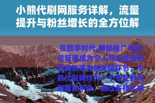 小熊代刷网服务详解，流量提升与粉丝增长的全方位解决方案